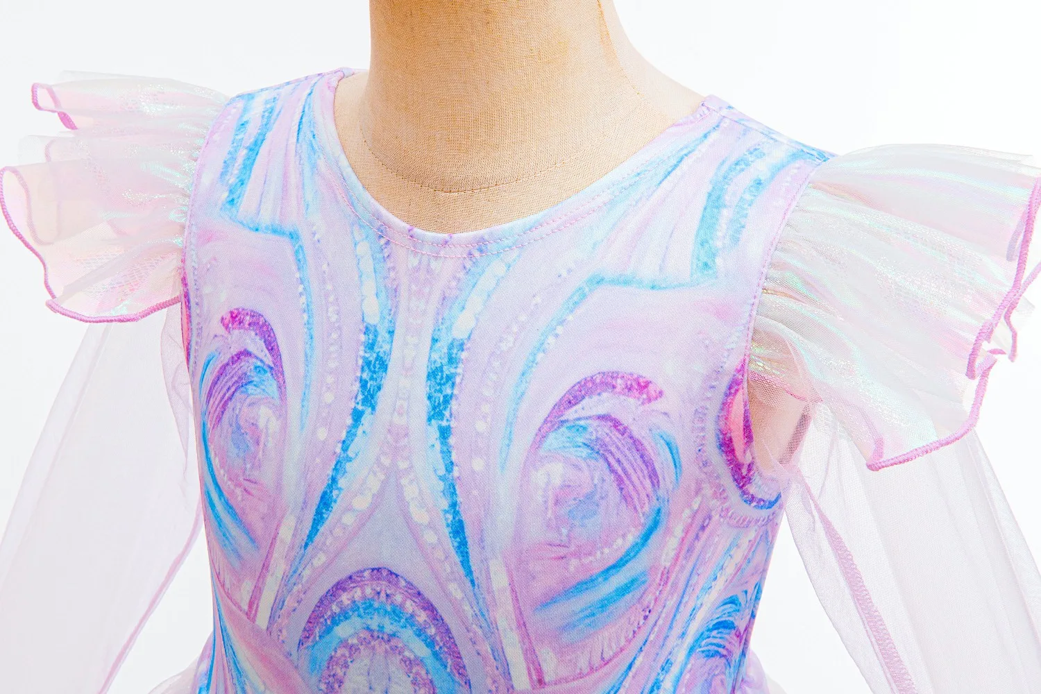 Glänzendes Tüll-Prinzessinnenkleid für Mädchen, langes, transparentes Netzkleid mit Rüschenärmeln für Geburtstag, Halloween-Party, Cosplay – Detail 5