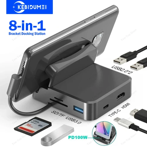 Estación de acoplamiento con soporte 8 en 1, concentradores USB C tipo C a adaptador HDMI 4K, divisor USB 3,0, concentrador de 5Gbps para PC, portátil, Macbook Pro 8-in-1 Bracket Docking Station USB C Hubs Type C to 4K
