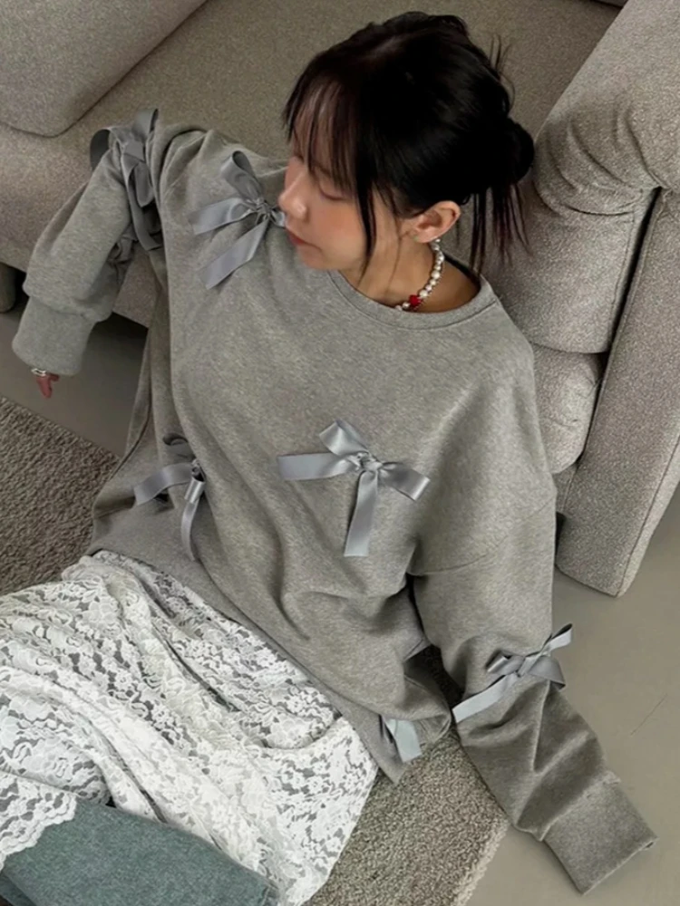 

Y2K Harajuku style spicy girl retro decoration bow hoodie autumn and winter women's versatile plus plush thick hoodie emo