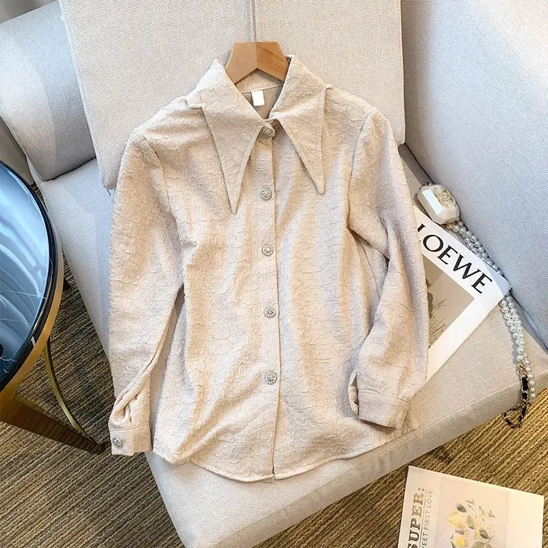 

Рубашки с длинным рукавом, женские атласные рубашки с рюшами, облегающие рубашки на пуговицах с отложным воротником, ретро, французские, женские, элегантные, в консервативном стиле, молодежные