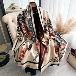 2024 New Elegant Flowers Jacquard Pashmina Cashmere Scarf Winter Thick Warmth Two-Sided Shawl Coldproof Windproof Blanket Scarf