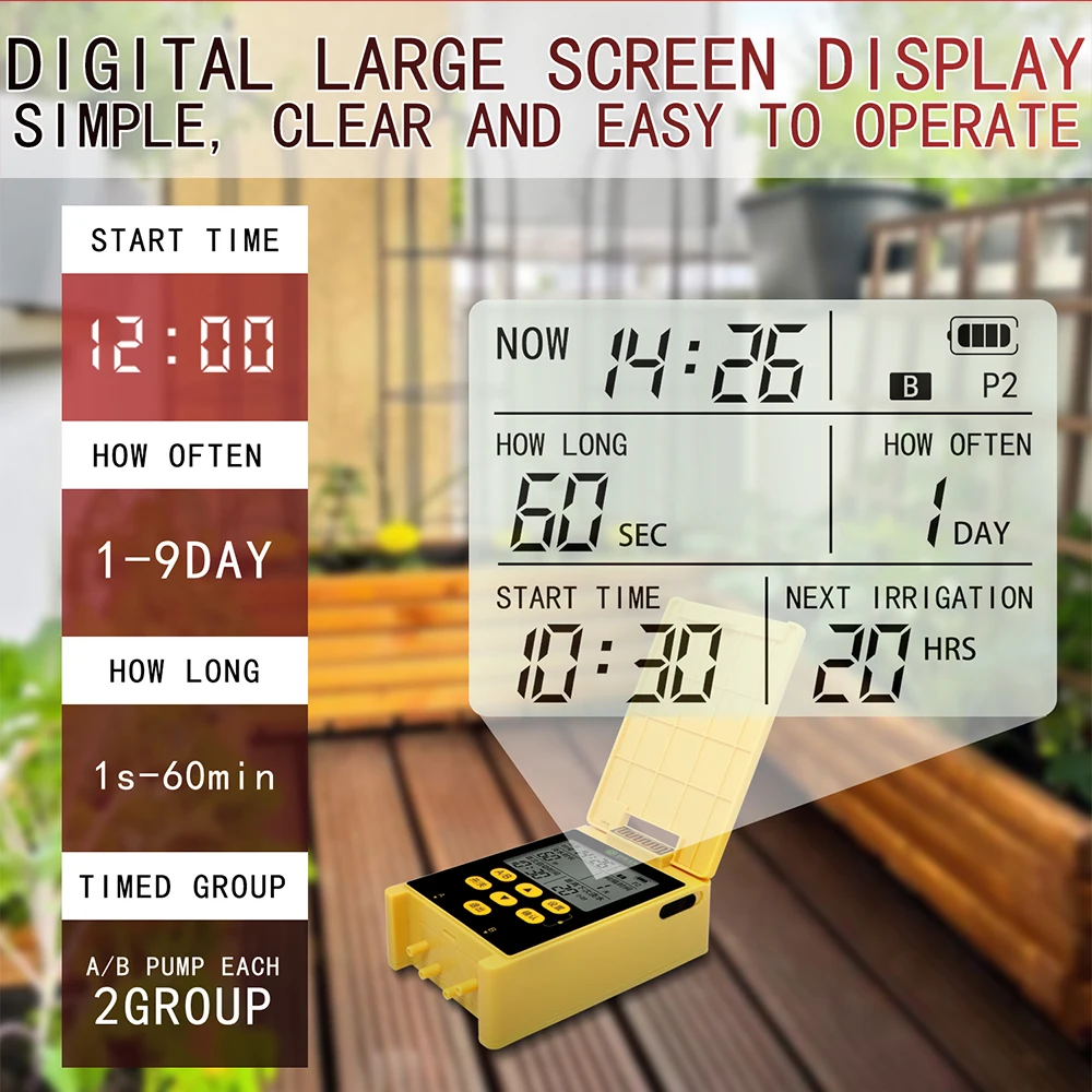 Solar Power Double Pump Watering Timers Automatic Drip Irrigation System Built-In Lithium Battery Rain Sensing for Garden Plant