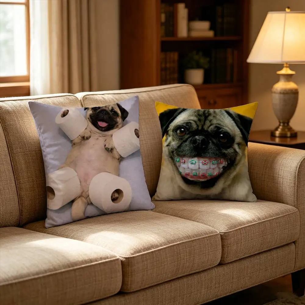 

Pug Dog Funny Cartoon Pillow Case Cushion Cover Throw Pillow Case For Car Sofa