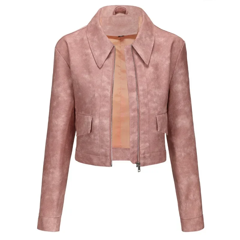 Chaqueta de cuero para mujer primavera y otoño nueva delgada chaqueta informal de manga larga para mujer moda europea y americana