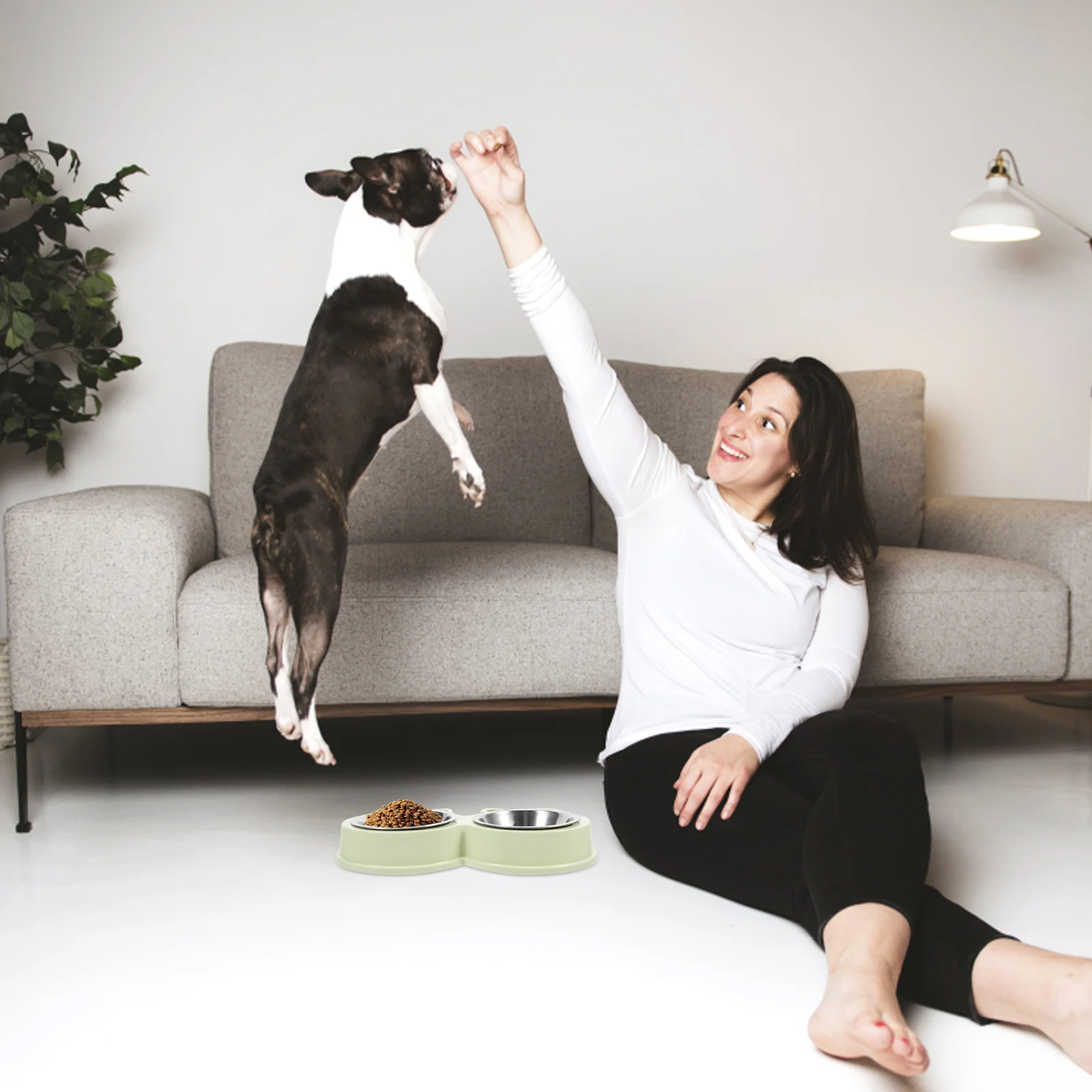 

Double Pet Bowls Stainless Steel Non-Skid Food Water Holder Cute for Small Dogs Cats Puppy Feeding Set