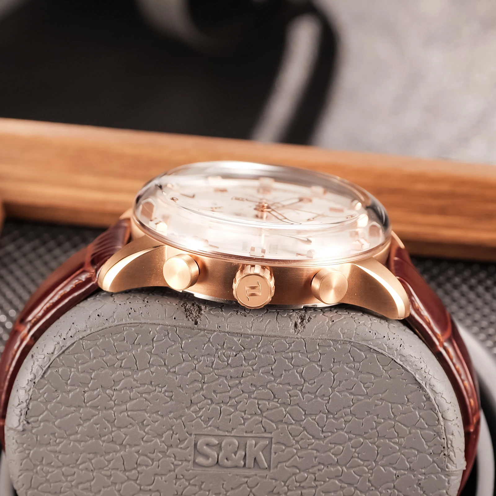 OBLVLO ساعة ميكانيكية متعددة الوظائف للرجال أوتوماتيكية للأعمال كريستال الياقوت تقويم غير رسمي ساعات جلدية IM-MUT