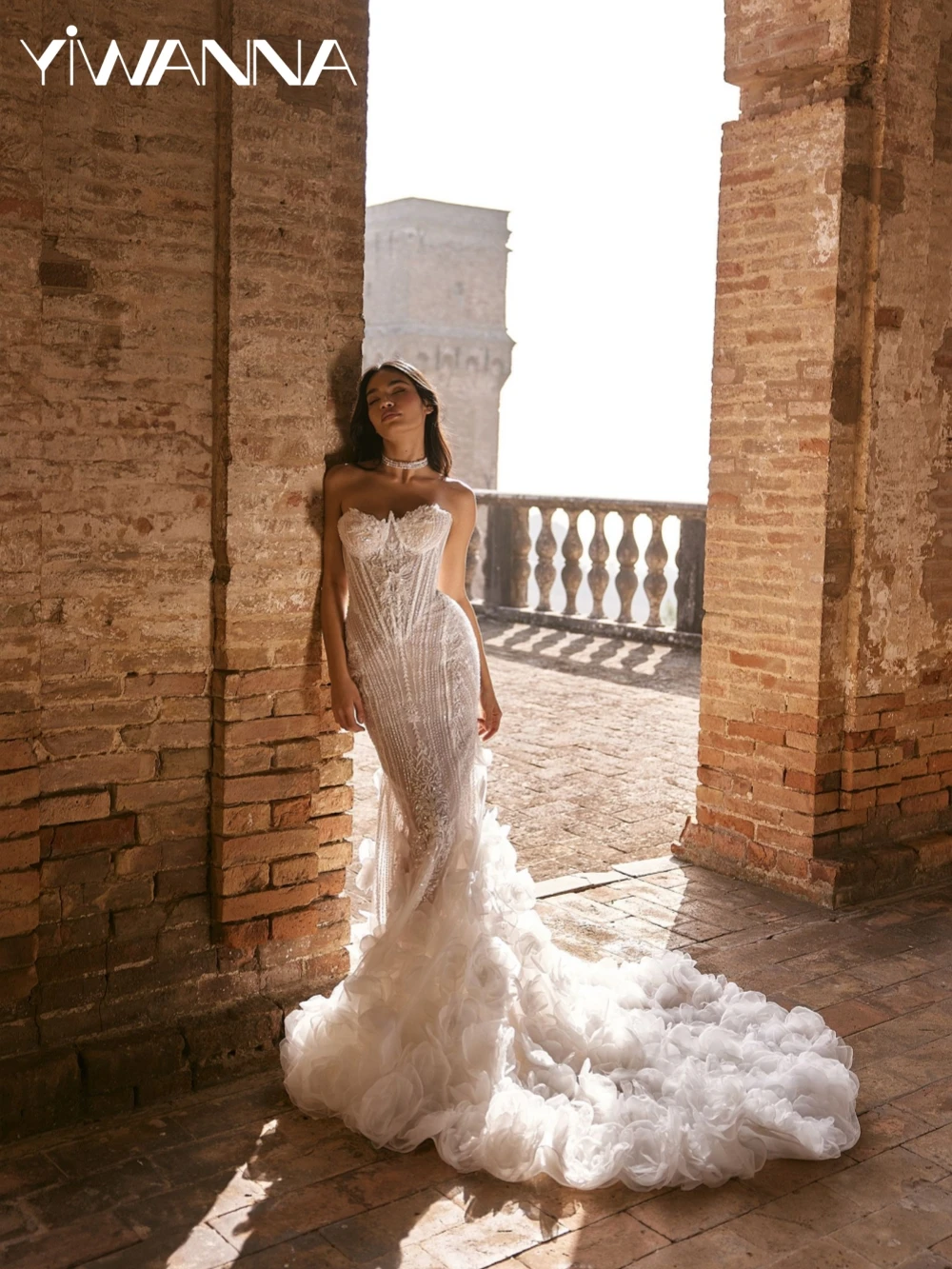 

Dreamy Beaded Wedding Dress With 3D Flower Elegant Floor-length Mermaid Bridal Gown Customized Sweetheart Neck Dresses For Bride