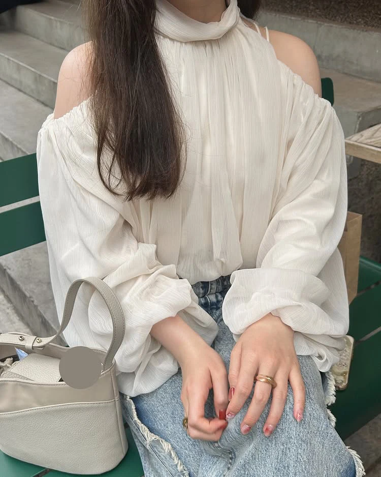 2025 New Autumn Japanese Style Girls Sweet Off-Shoulder Long Sleeve Shirt Blouses Spring Women's Daily Fashion Casual Top