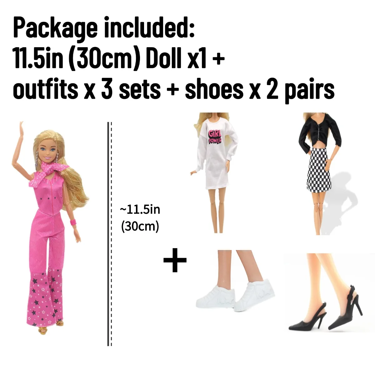 BJD Doll 11.5in 30cm with Outfits x3 sets and Shoes x 2 pairs - Movable Figure Model DIY Best Girl Gift Child Toys