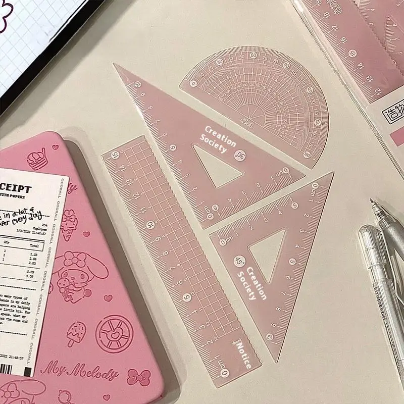 4PCS/Set Transparent Measuring Ruler Student Gift 15CM Jelly Ruler Set Thickened Measuring Stationery Set Square