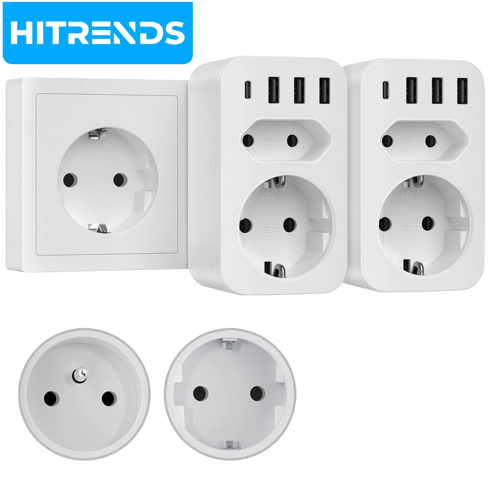 

HITRENDS Double Plug Wall Adapter with 2 Outlets & 4 USB Ports, USB-C Multi Charger Socket for Phone – EU Power Strip