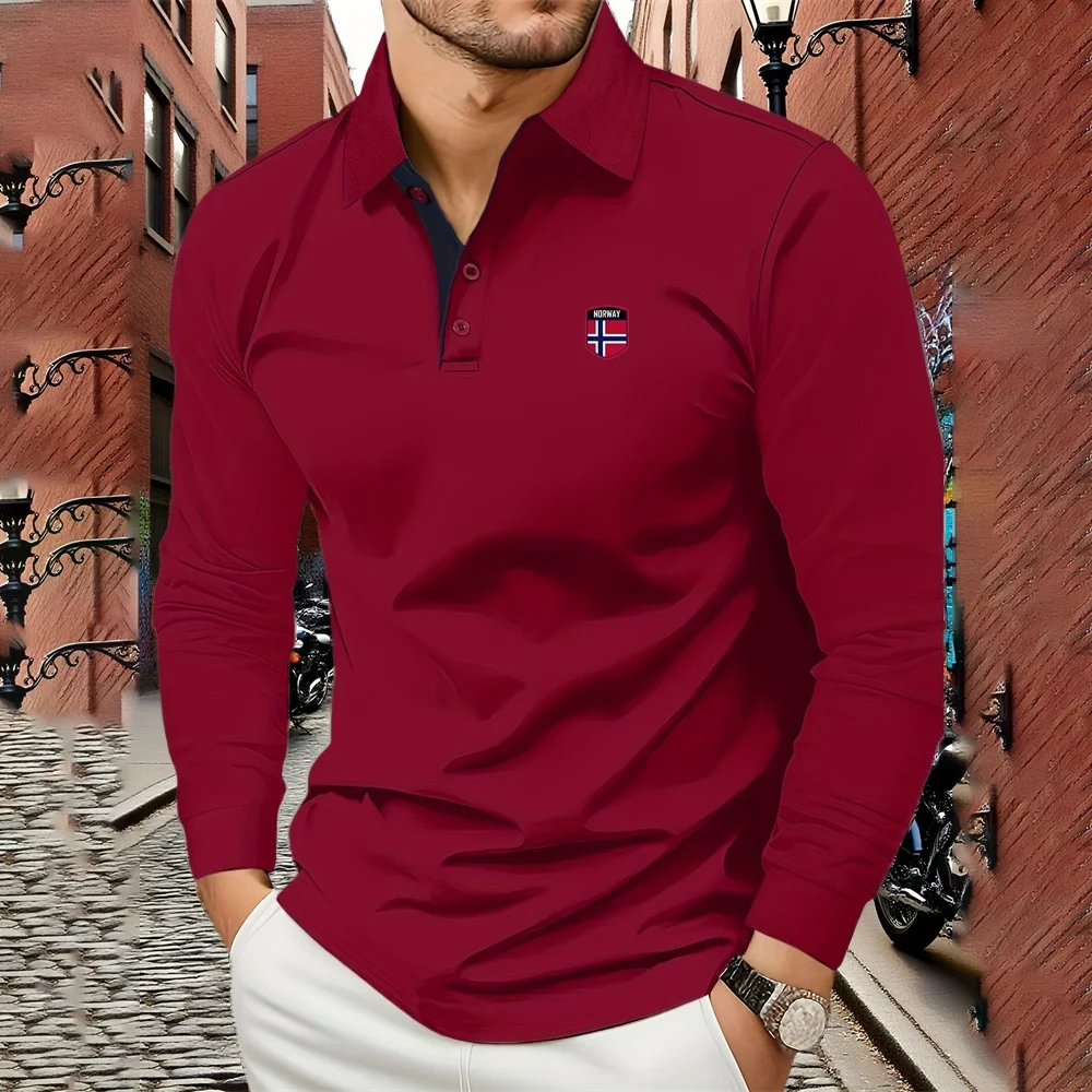 Spring And Fall's Best-Selling Men's Polo Shirt T-Shirt Comfortable Perfect Casual Sports Solid Color Long Sleeve Breathable Top