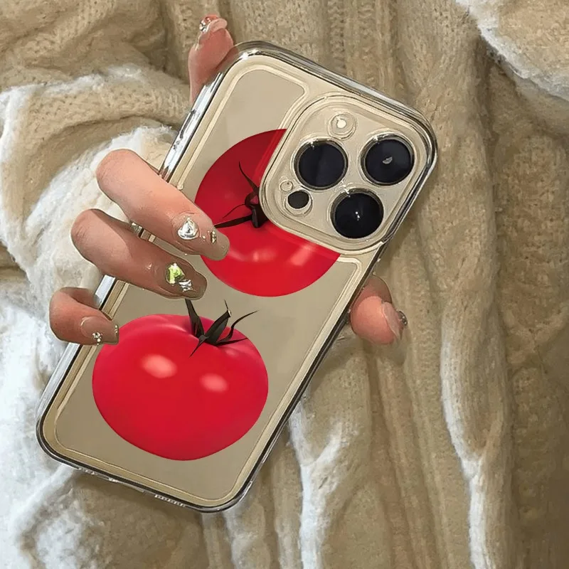 Cute Tomato Phone Case For iPhone 17 16 15 11 12 14 13 Pro Max Mini X XS XR 7 8 Plus SE4 16E Shockproof Soft Transparent Cover