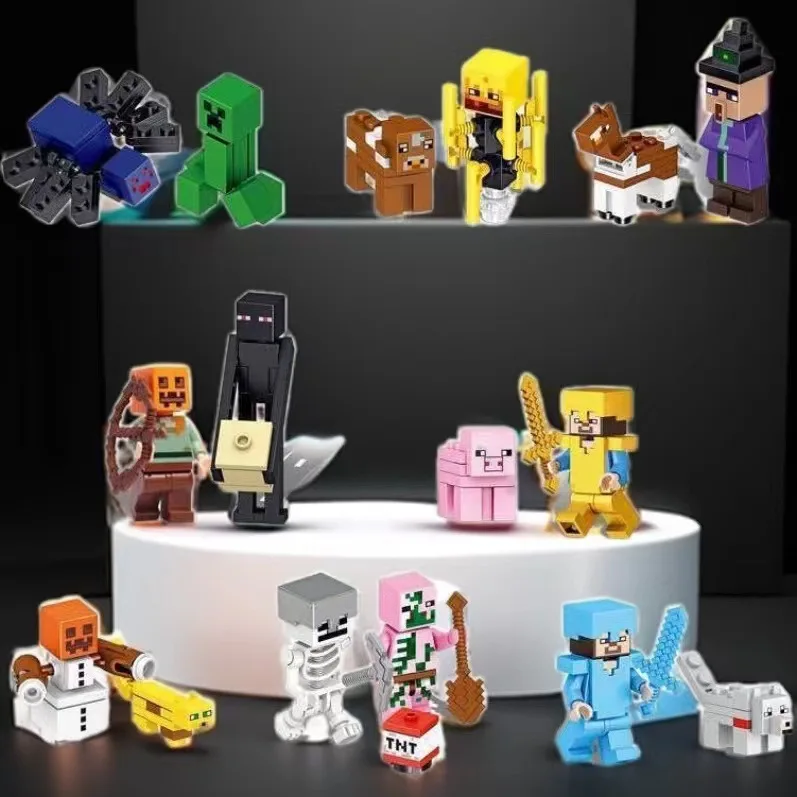 6 أنماط من مجموعة مكعبات البناء Minecraft، سلسلة Renzai، ألعاب MC غير متكررة يمكنك صنعها بنفسك، تماثيل هدايا عيد الميلاد