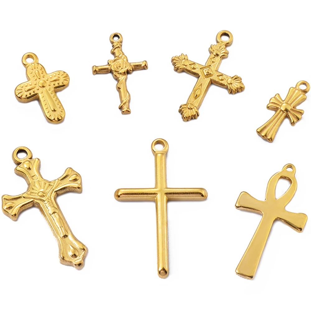 10pcs Stainless Steel Cross Charms Pendant Religious Faith DIY Making Necklace Bracelets Key Chain Jewelry Findings Supplies