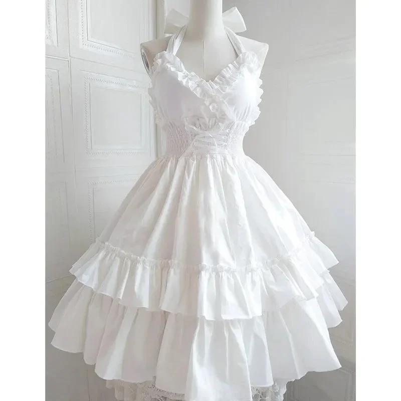 Vintage elegant Lolita JSK dress women sweet princess dancing party slim dresses feminine cute ruffles halter collar wedding dre