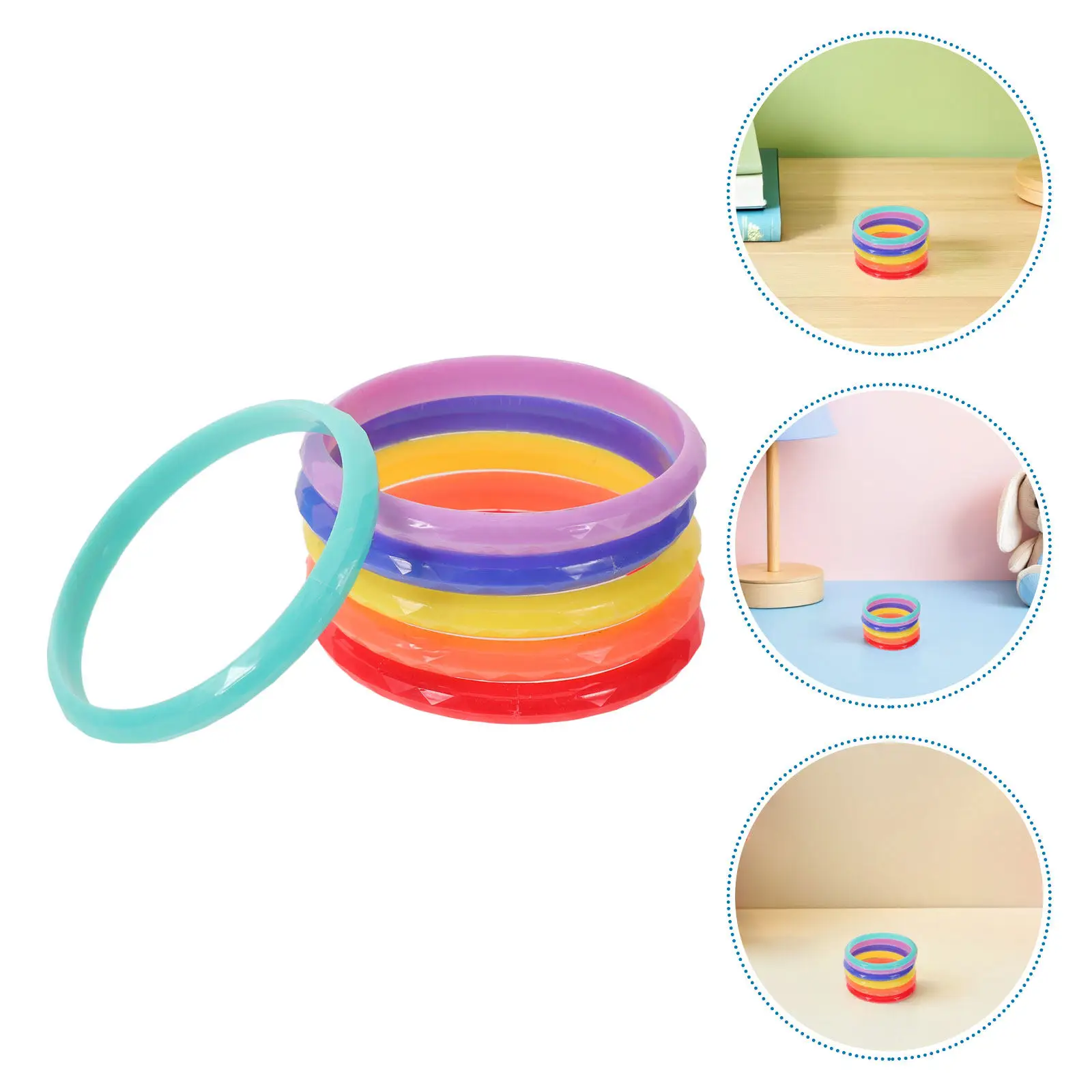 6Pcs Rainbow Colorful Bangle Bracelets Kids Chunky Resin Toddler Stackable Classroom Treasure School Reward Party Favor Jewelry