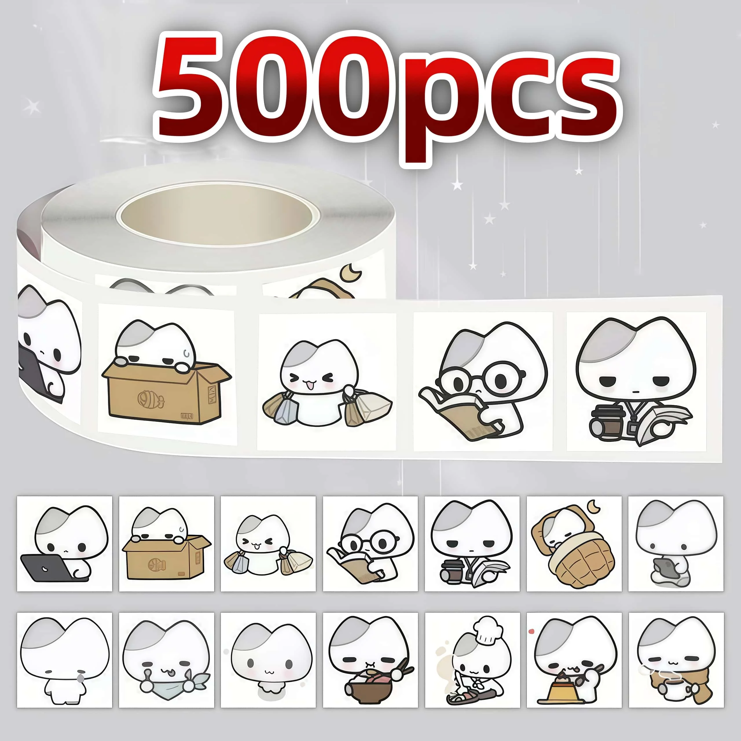 500Pcs Cute Minimalist Cat Sticker Roll, Simple Line Drawing Kitty Daily Life Expression Labels for Package Sealing Journal