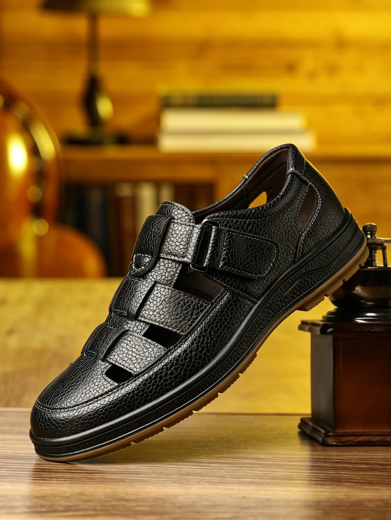 

1 Pair Men's Low Profile Round Toe PU Upper Rubber Sole Durable Daily Casual Sandals Summer Walks