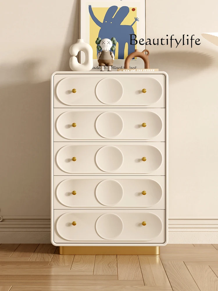 

French Style Chest of Drawers Living Room Cream Style Solid Wood Cabinet Hallway Bedroom Storage Organizer Hallway