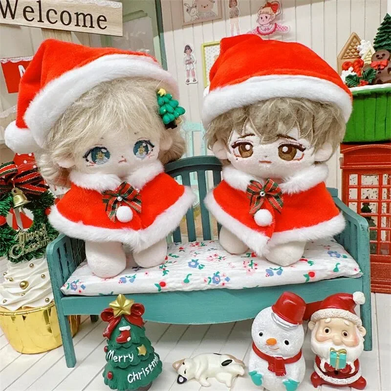 10cm Doll Clothes Plush Christmas Hat +Cape Dress Up Doll Accessories Changing Dressing Game Fans Gift Toys in Stock