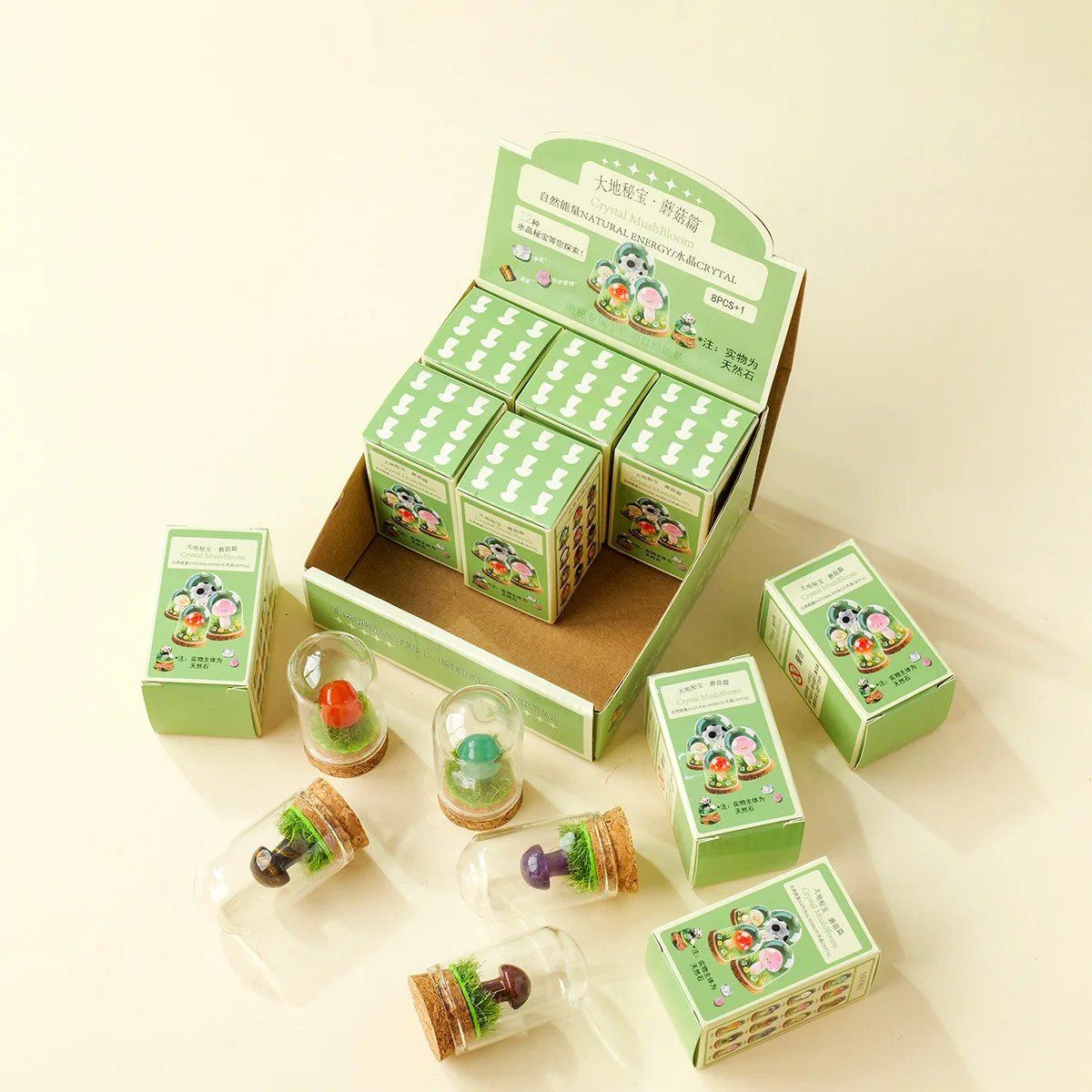 1 قطعة الفطر الكريستال الطبيعي أتمنى زجاجة صندوق أعمى زخرفة كريستال الحجر الخام المعدنية عينة الانجراف زجاجة ديكور المنزل الحرفية