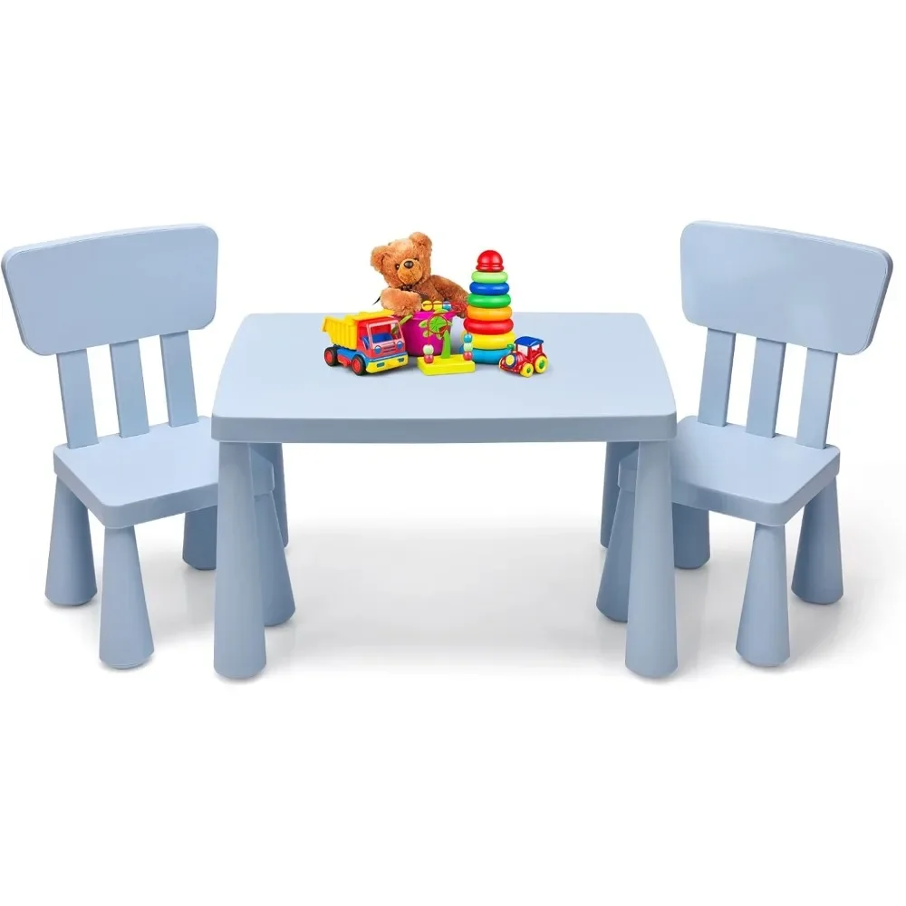 Kids Table and Chair Set, Plastic Children Activity Table and 2 Chairs for Art Craft, Easy-Clean Tabletop