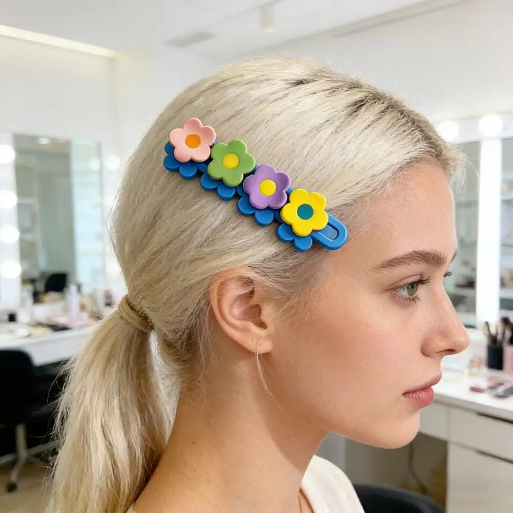 

Everyday Wear Floral Hairpins 4 Pcs Girl Hairpins Set Colorful Flower Hair Clips Side Bang Hair Accessories Plastic for Kids