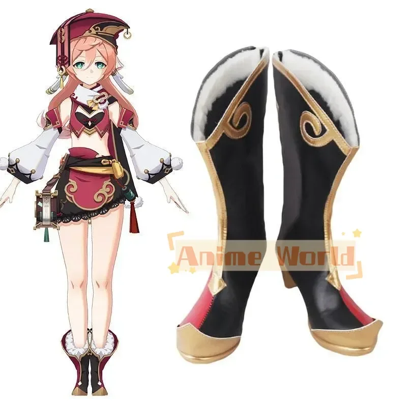 Genshin Impact Yanfei Rot Schwarz Schuhe Cosplay Stiefel Nach Maß Halloween Karneval Party Requisiten