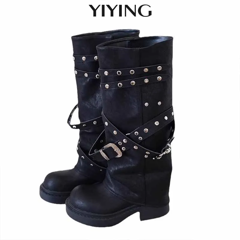 

2024, роскошные дизайнерские женские ботинки, высокие сапоги, трендовая обувь в стиле панк, готическая обувь, новая кожаная модная женская обувь в стиле рок, мотоциклетные ботинки