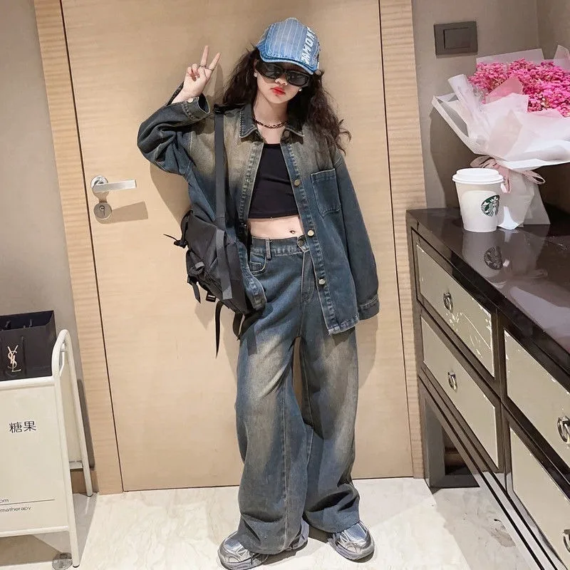 

Loose Girl Denim Jacket & Pants 2-Piece Set Korean Style Two Children's Clothing Girls Autumn Winter Suit Suits Outfit Clothes