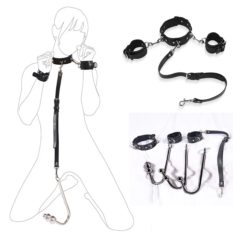 BDSM Sexual Couples Slave Training Kit Metal Anal Hook Necklace Bondage Handcuffs Sex Toys for Women Sadomasochism Accessories