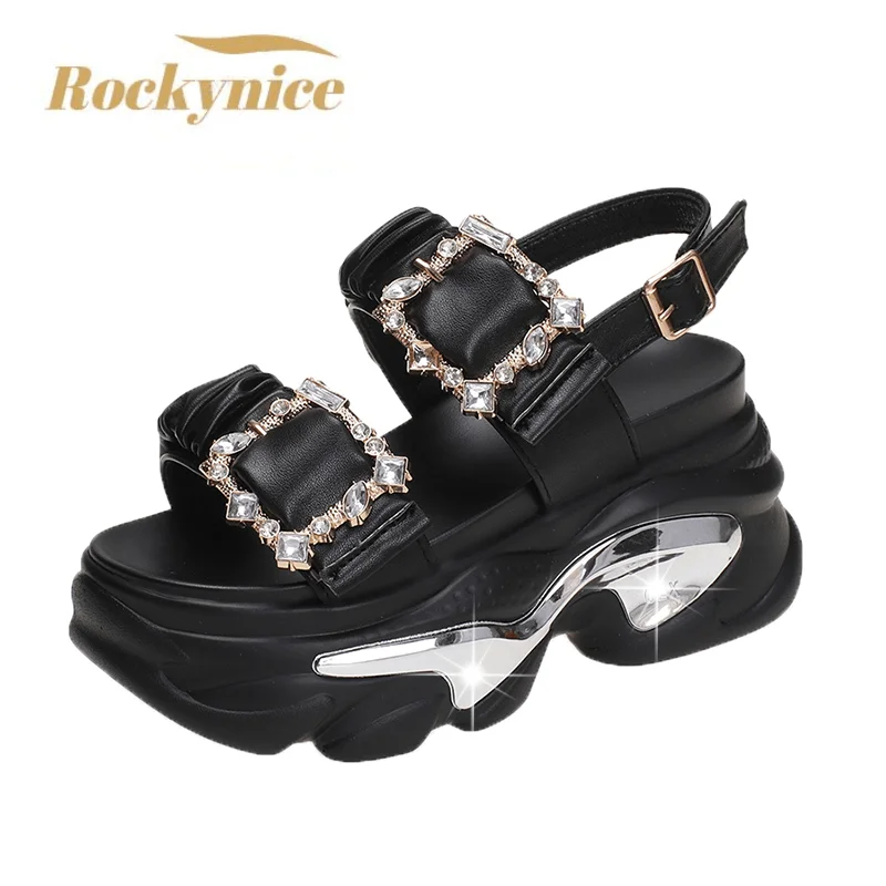 

Women's Bling Strap Chunky Sandals Summer 2023 Thick Bottom Wedges Beach Slippers Woman Fashion Pink High Platform Sandals Mujer