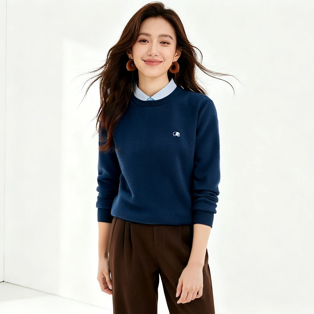 

Женский вязаный свитер Homesi 2025 весна-осень с начесом, имитация двухслойного, круглый вырез, нестандартный крой...