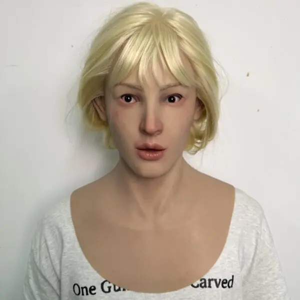 Blonde Beauty Lifelike Silicone Women Face Mask Handmade Real Skin Texture Breathable for Halloween Cosplay Movie Shooting Prop