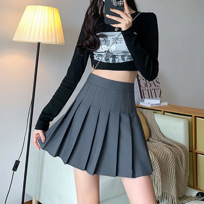 HOUZHOU gonna corta a pieghe donna stile Preppy vita alta a-line Sexy carino nero grigio minigonna Y2K Skort uniforme scolastica Casual