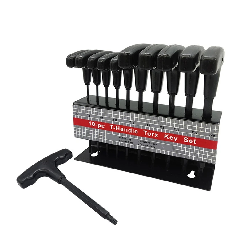 

Hex Key Set T Handle Hex Wrench Set With Black Handle 10-Piece Special-Shaped Wrench Set T7-T40