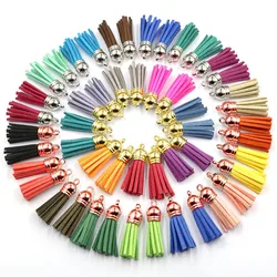 20/50pcs 38mm Leather Tassel Charms Gold Silver Cap Earring Fringe Keychain Pendant Straps Suede Tassels Diy Jewelry Accessories