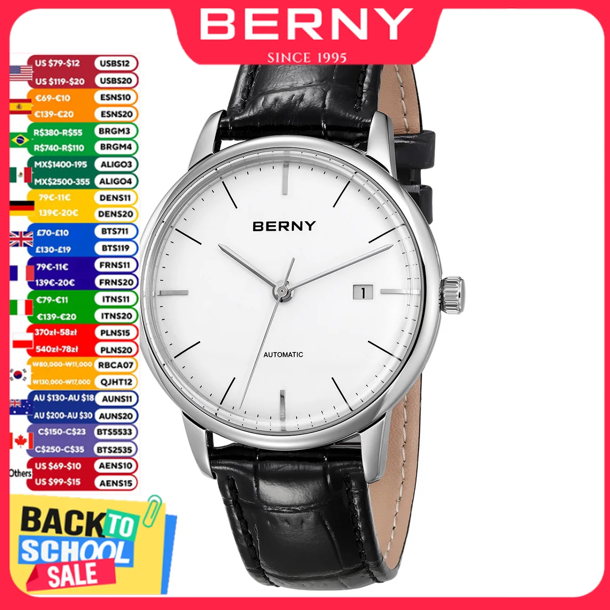 BERNY Mechanische Herrenuhr MIYOTA 9015, einfache, vielseitige Herren-Armbanduhr, Kalender, leuchtende Business-Luxus-Automatikuhr für Herren
