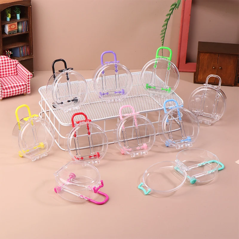 6Pcs Mini Transparent Round Trolley Case Doll Suitcase Dolls House Trunk Small Clutch Ornaments Dollhouse Decoration Toys