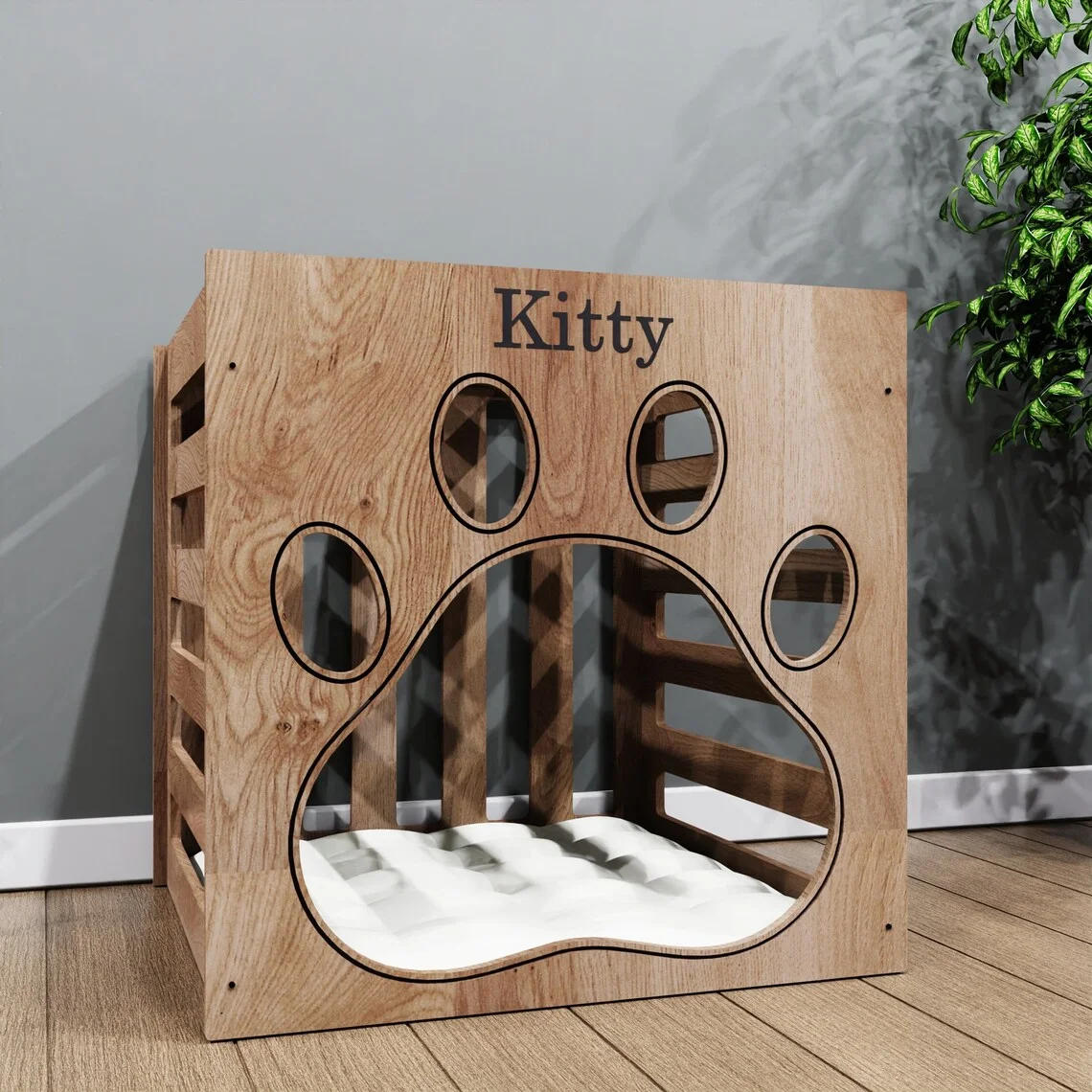 

Furniture Style Wood Dog Crate with Cushion Indoor Wood Dog Kennels House with Double Doors