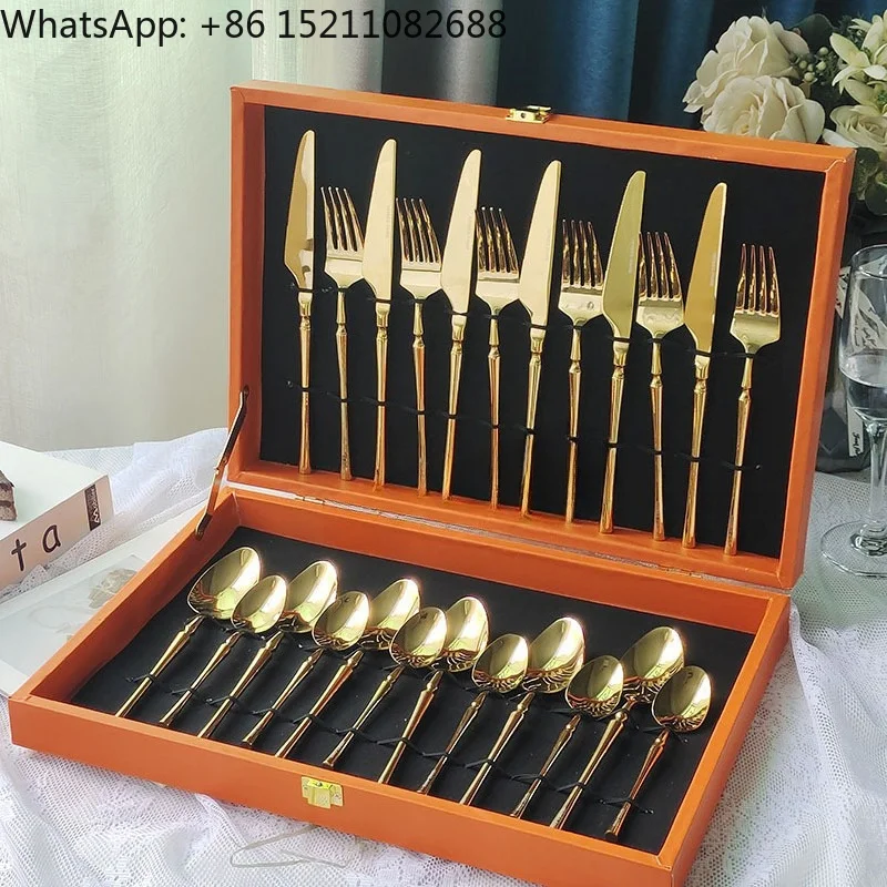 Thickened Stainless Steel Western Tableware Steak Plate Set Knife and Fork 24-piece Set Home Hotel Steak Knife and Fork Spoon