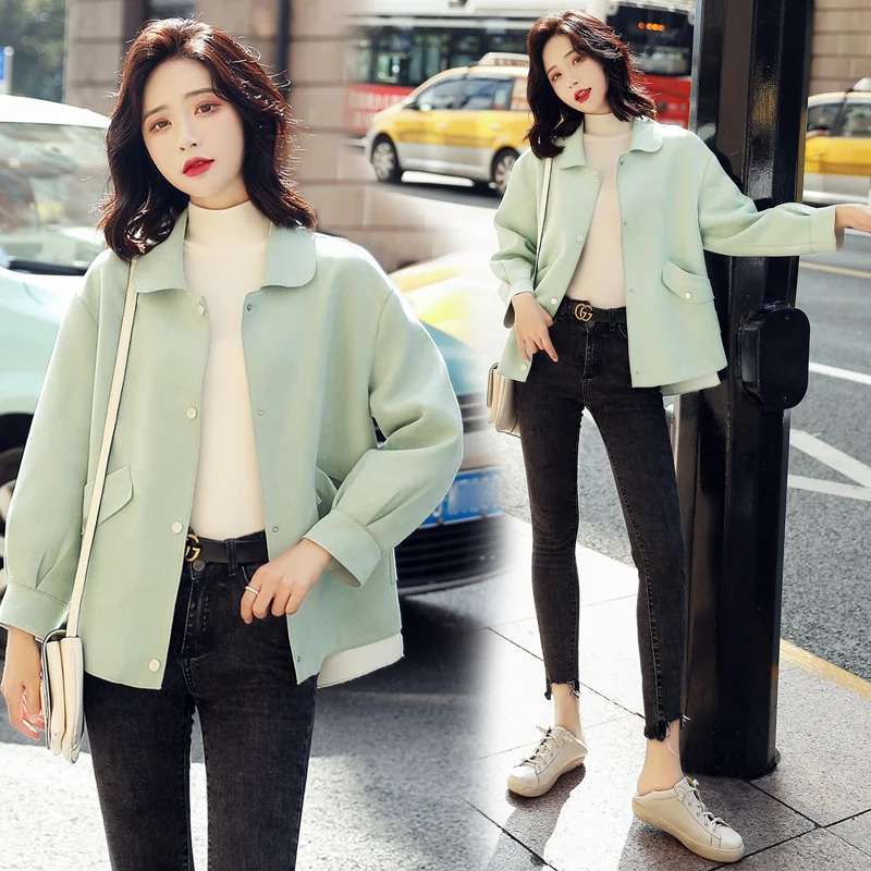 Casual ort Coupe-vent femme peau de cerf velours Jaet marque bouton automne Faion coupe ajustée régulière Sve manteau long pour La...