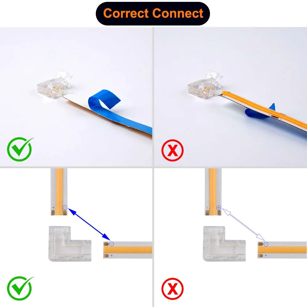 Connettore per striscia LED COB Connettori angolari ad angolo retto senza soluzione di continuità 2/3/4 pin 5/8/10mm per strisce LED CCT RGB a forma