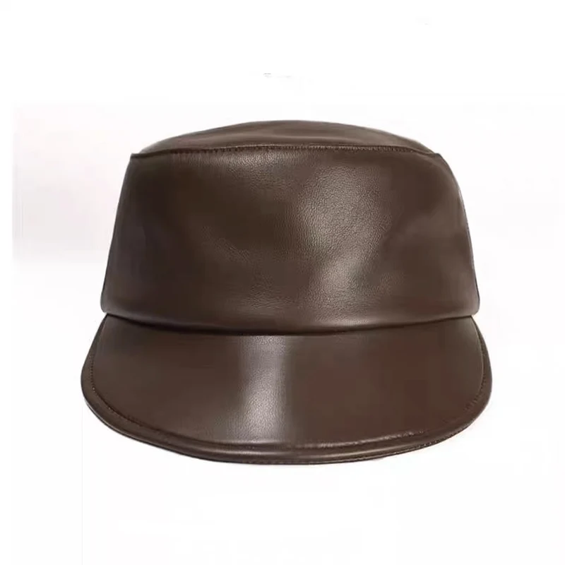 Genuine Leather Sheepskin Flat Baseball Cap Women Solid Cap Black/Brown Vintage Ladies Winter Cap Painter's Hat