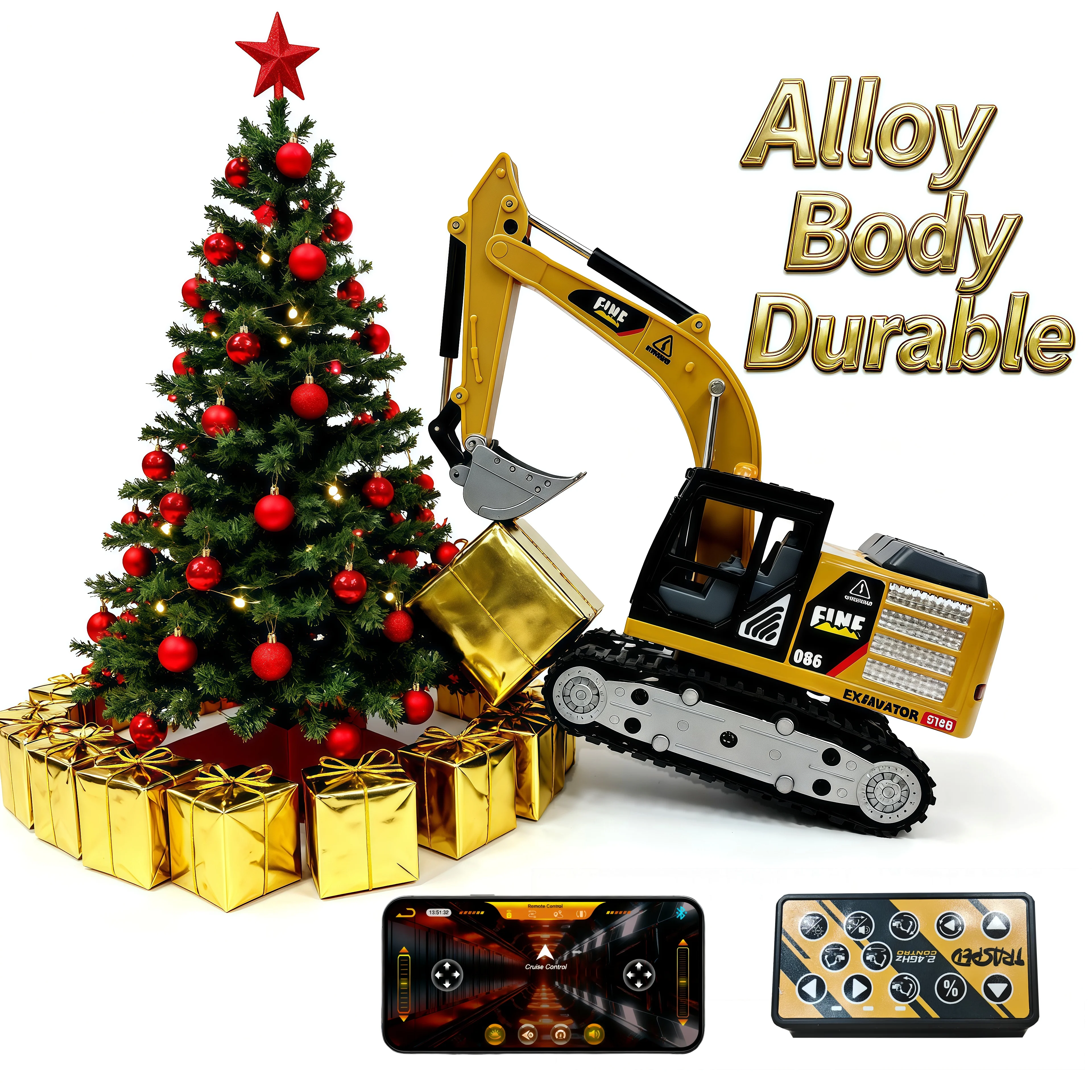 

1:64 Alloy RC Excavator for Boys Construction Truck Toy with APP Remote Dual Control Indoor Outdoor Engineering Vehicle Toy