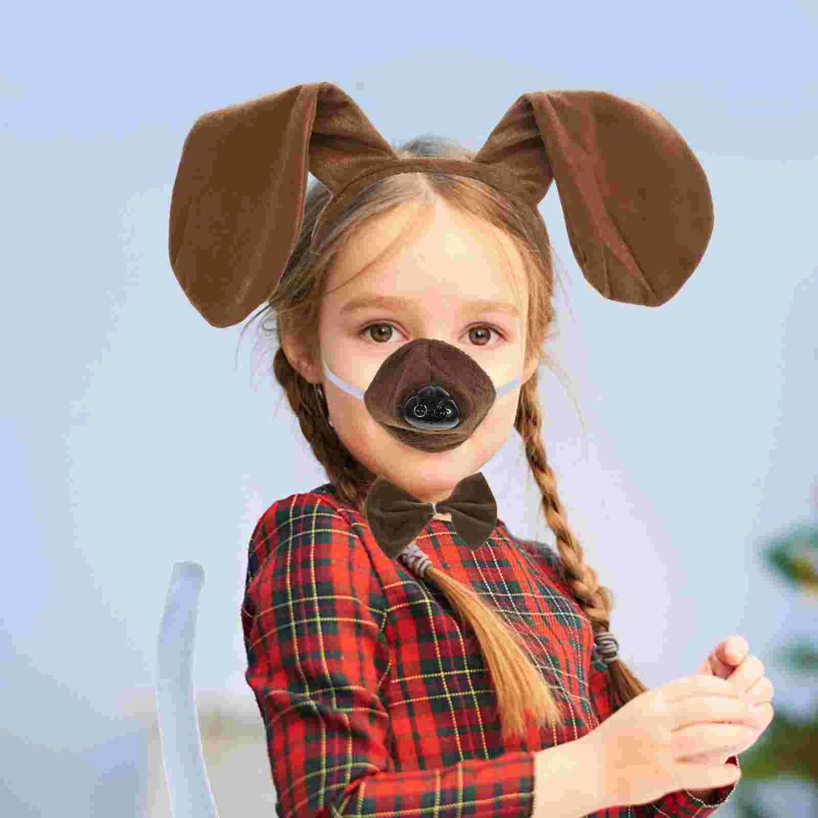 

Dog Coffee Set Ear Headband Puppy with Bowtie Clothing Fabric Tutu Skirt Animal Theme Parties