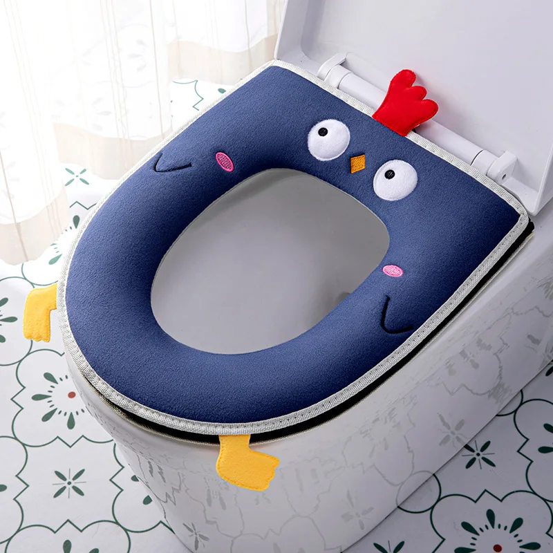 Winter Home Soft with Toilet Mat Zipper Cute Toilet Seat pad loo Warm Cover Embroidered lavatory Seat Covers Reusable WC Cushion