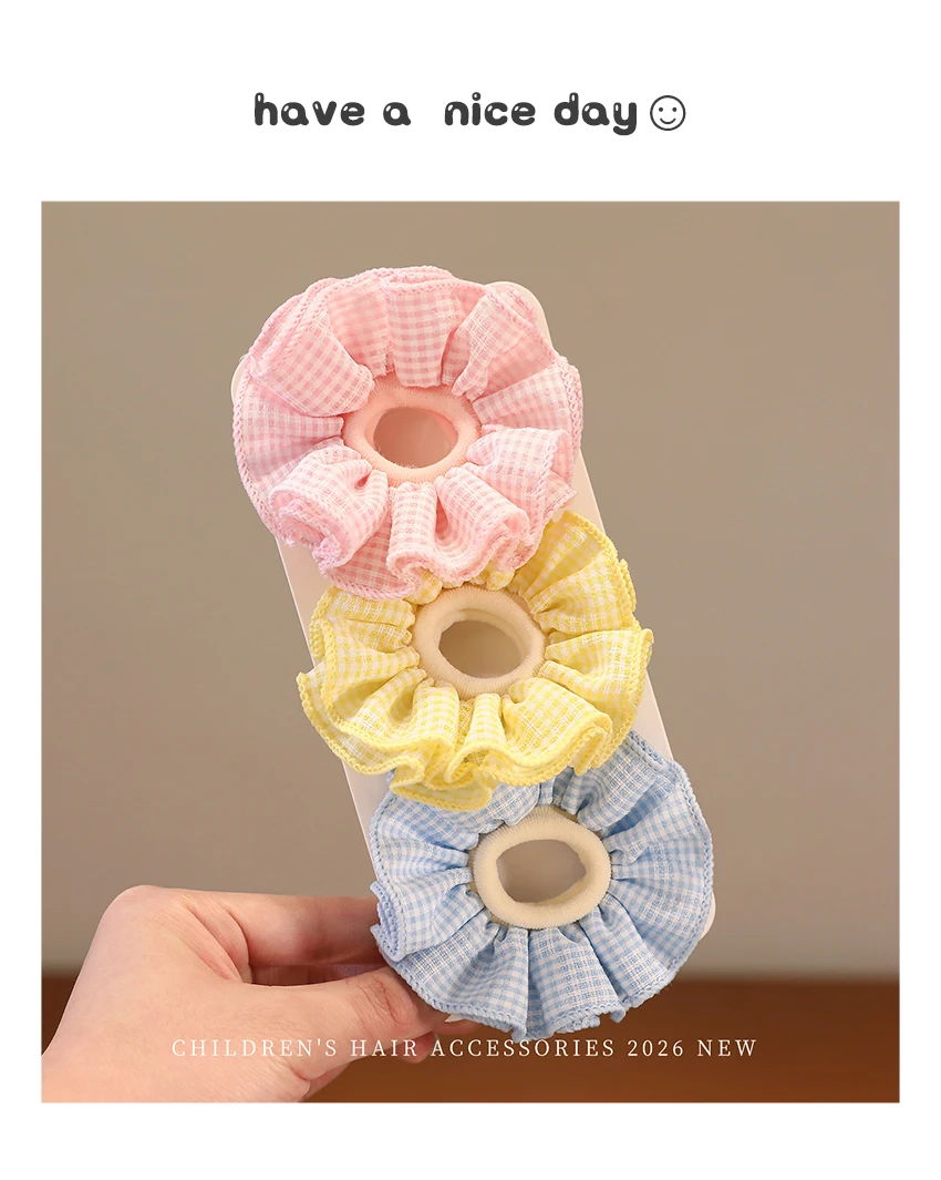 Gingham-Karo-Rüschen-Haargummis für Kleinkind-Mädchen, Hochelastische, Haarschonende Haarbänder, Baby-Kinder-Pferdeschwanz-Haaraccessoires – Detail 1