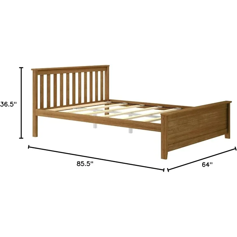 Queen Bed Frame with Slatted Headboard, Solid Wood Platform Bed for Kids, No Box Spring Needed, Easy Assembly, Pecan